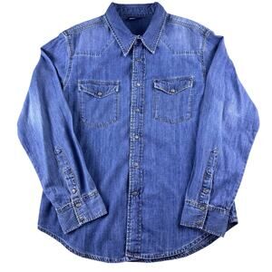 Mavi‎ Unisex Denim Snap Shirt “John” Blue Long Sleeve Size Large- Long Sleeve